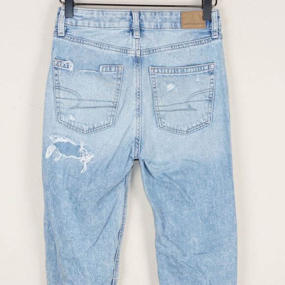 American Eagle Mom Straight Slashed Sky Light Wash Blue Jeans 000 Regular - Picture 4 of 12